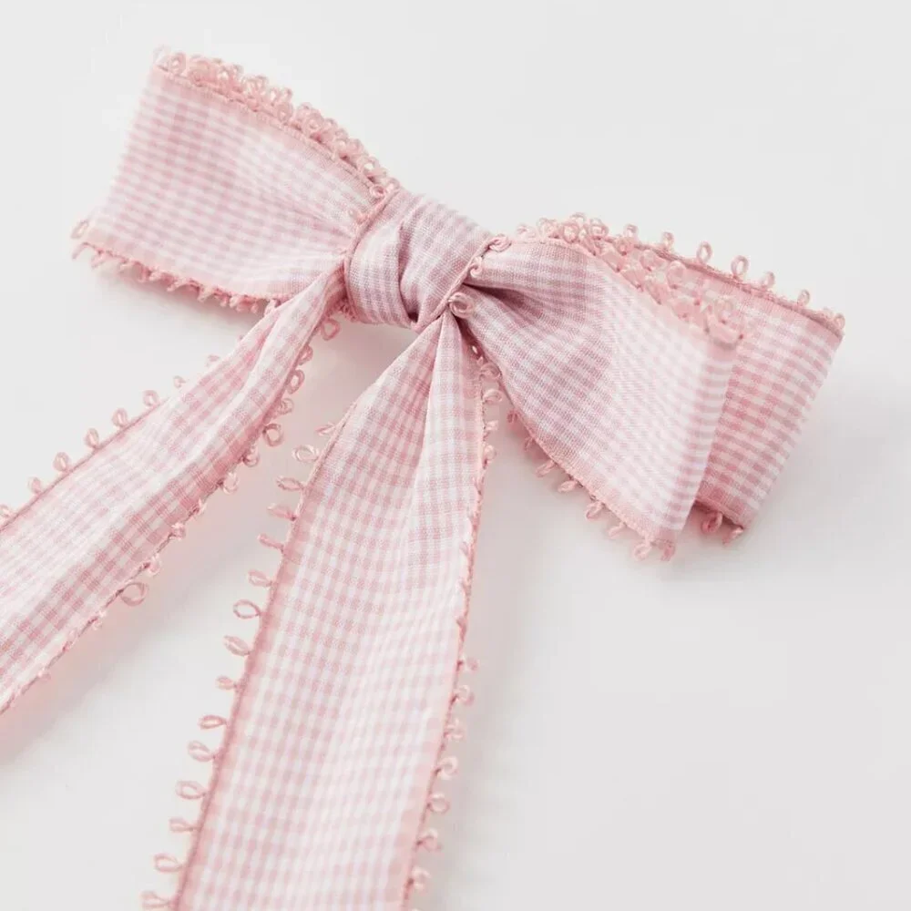 NWT Urban Outfitters Oversized Gingham Pink Hair Bow Barrette